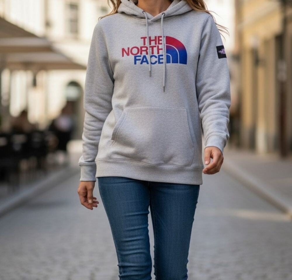 North Face Women's Pullover Hoodie Sweater Size Large Off White Front Pocket
